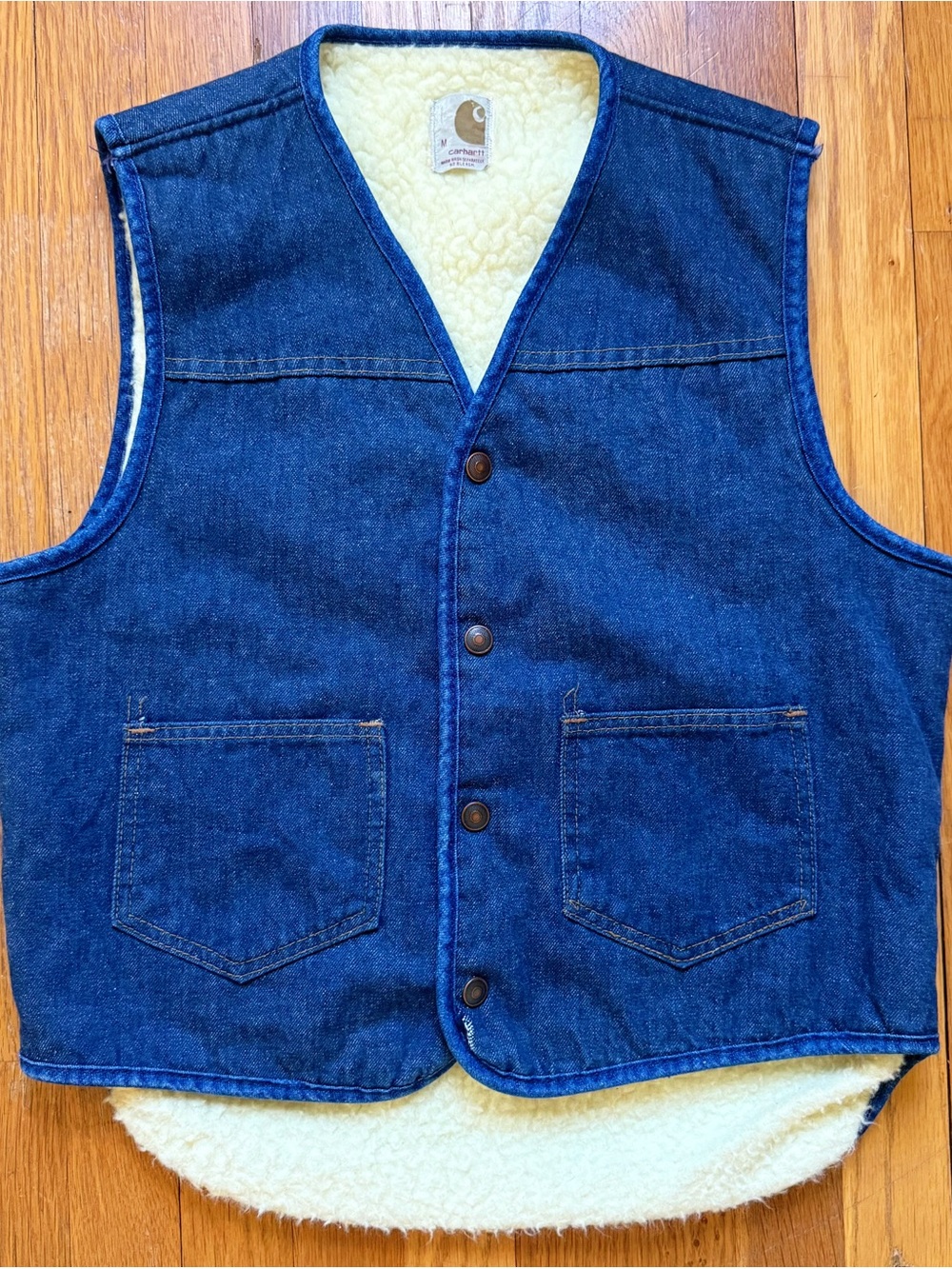 Vintage Carhartt Sherpa-Lined Denim Jean Workwear Vest